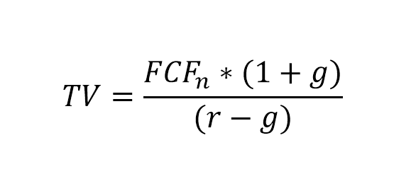 TV = FCF do último ano × (1 + g) ÷ (r − g)